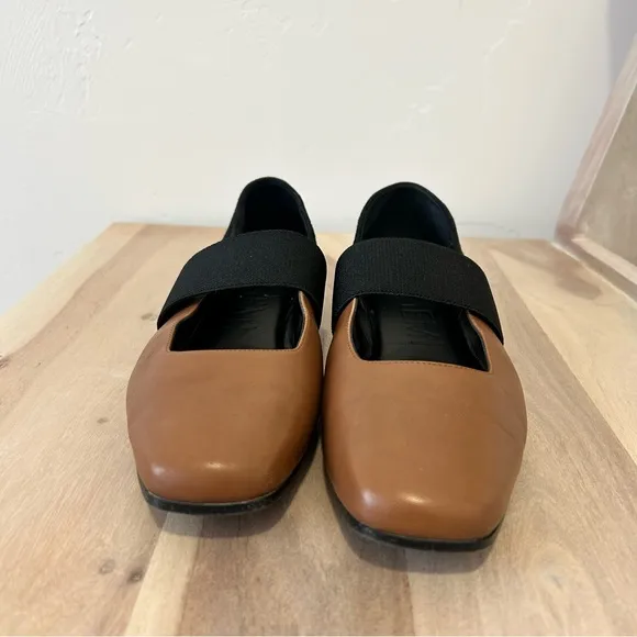 M.Gemi Italian Leather The Ballare Ballet Flats Shoes Women 38 Tan Black US 7.5