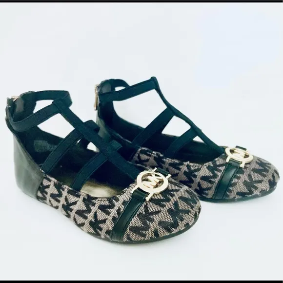 MICHAEL KORS Ballet Flats Size 11 Toddler Girls Black/Tan