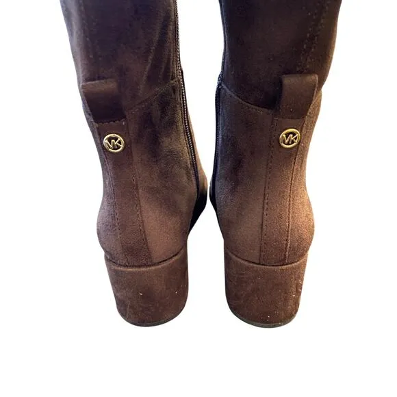 Michael Kors Braden Mid Boots Block Heels Side Zip Faux Suede Mocha Size 5.5M