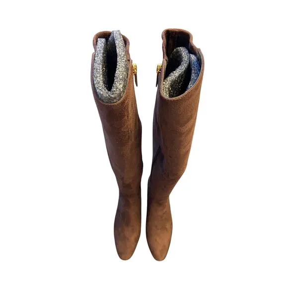 Michael Kors Braden Mid Boots Block Heels Side Zip Faux Suede Mocha Size 5.5M