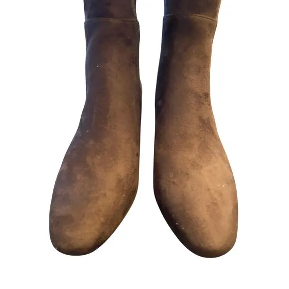 Michael Kors Braden Mid Boots Block Heels Side Zip Faux Suede Mocha Size 5.5M