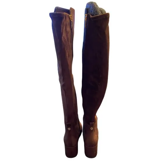 Michael Kors Braden Mid Boots Block Heels Side Zip Faux Suede Mocha Size 5.5M