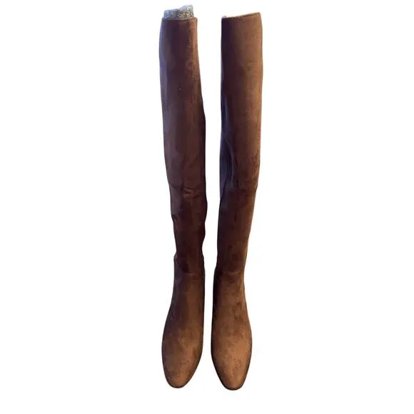 Michael Kors Braden Mid Boots Block Heels Side Zip Faux Suede Mocha Size 5.5M
