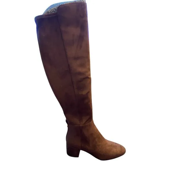 Michael Kors Braden Mid Boots Block Heels Side Zip Faux Suede Mocha Size 5.5M