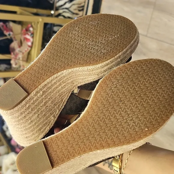 Michae,l Kors, Brown, Women's, Sandals, Wedges, Gold, Summer, Beach, Casual