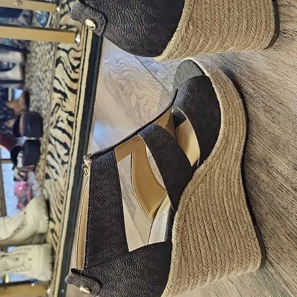 Michae,l Kors, Brown, Women's, Sandals, Wedges, Gold, Summer, Beach, Casual