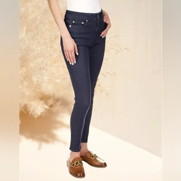 Michael Kors Dark Rinse 5 Pocket Mid Rise Skinny Jeans in Size 16