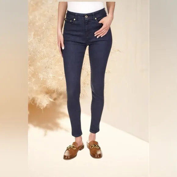 Michael Kors Dark Rinse 5 Pocket Mid Rise Skinny Jeans in Size 16