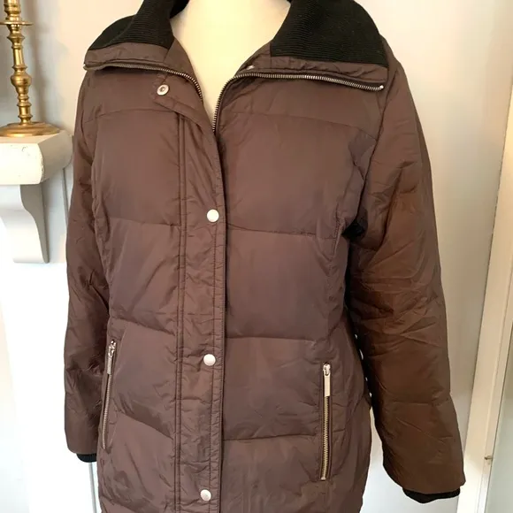 Michael Kors Down overcoat Quilted Coat Brown Black Medium Women’s Warm winter