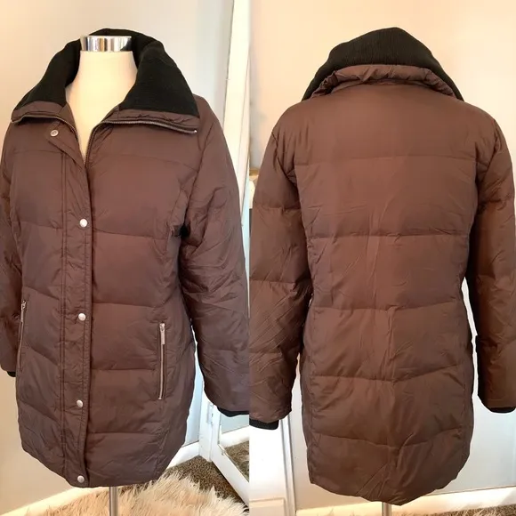 Michael Kors Down overcoat Quilted Coat Brown Black Medium Women’s Warm winter