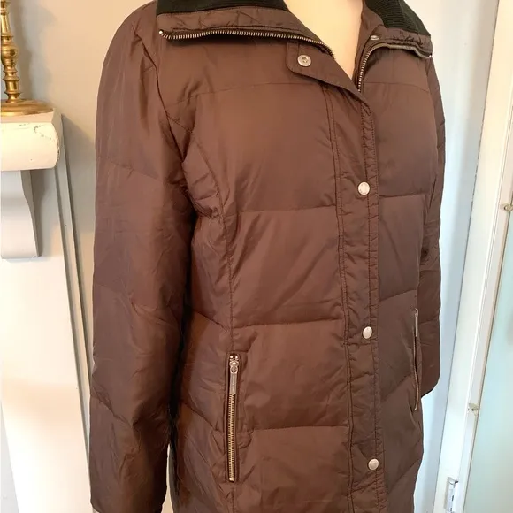 Michael Kors Down overcoat Quilted Coat Brown Black Medium Women’s Warm winter