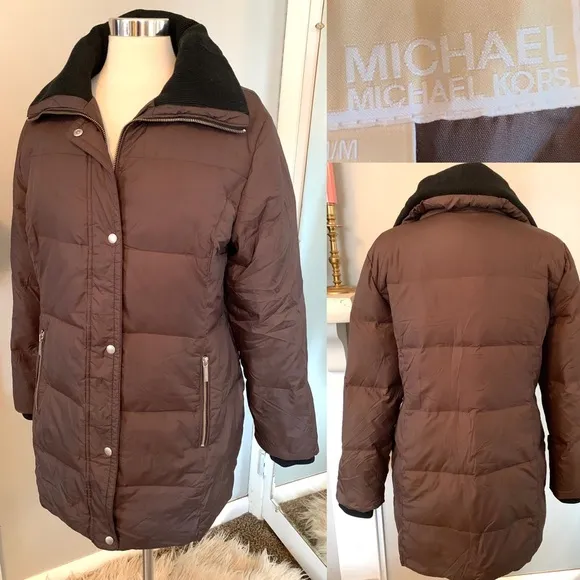 Michael Kors Down overcoat Quilted Coat Brown Black Medium Women’s Warm winter