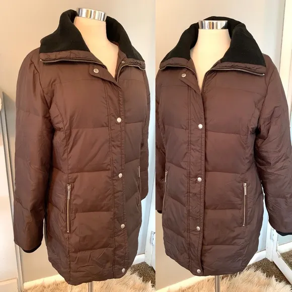 Michael Kors Down overcoat Quilted Coat Brown Black Medium Women’s Warm winter