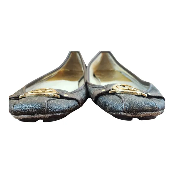 Michael Kors fulton womens shoes sz 11 ballet flats brown gold MK logo