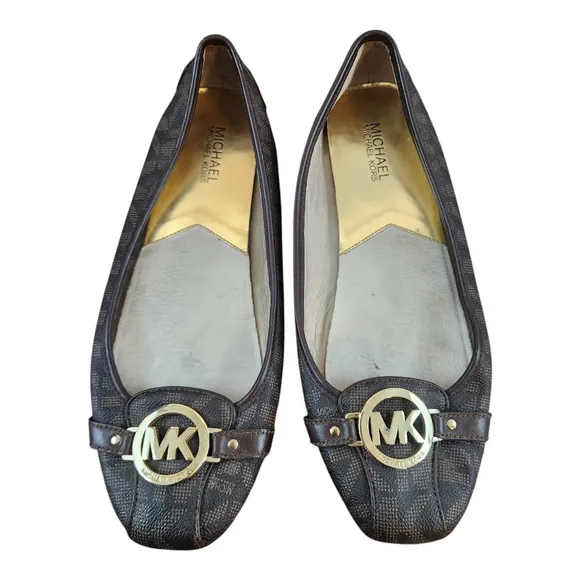 Michael Kors fulton womens shoes sz 11 ballet flats brown gold MK logo
