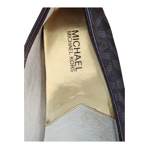 Michael Kors fulton womens shoes sz 11 ballet flats brown gold MK logo