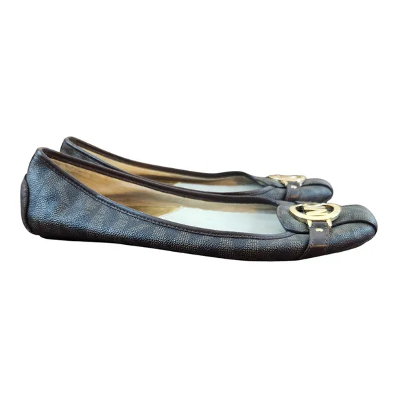 Michael Kors fulton womens shoes sz 11 ballet flats brown gold MK logo