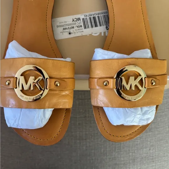 Michael Kors Tan Leather Slide Sandals Never Used Size 8.5 B