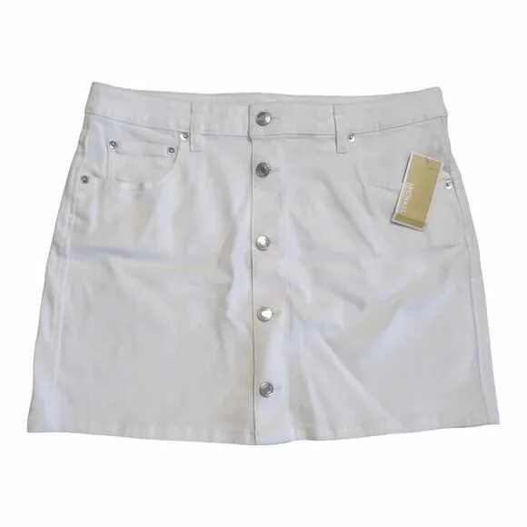 MICHAEL KORS White Jean Stretch Mini Skirt Size 12 Beachy Summer Casual Coastal