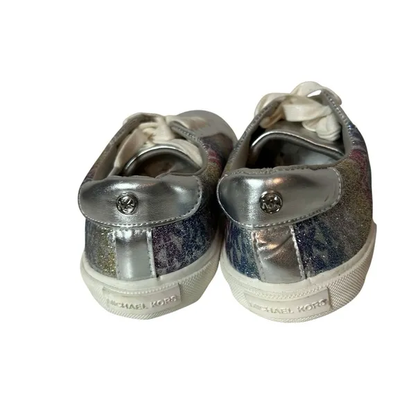 Michael Kors Youth Girls Silver Glitter Lace Up Sneakers Shoes Size 5
