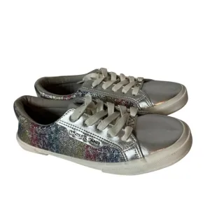Michael Kors Youth Girls Silver Glitter Lace Up Sneakers Shoes Size 5