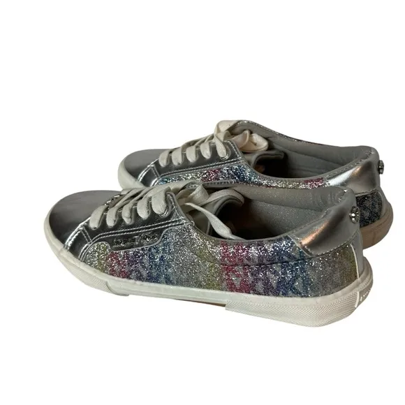 Michael Kors Youth Girls Silver Glitter Lace Up Sneakers Shoes Size 5