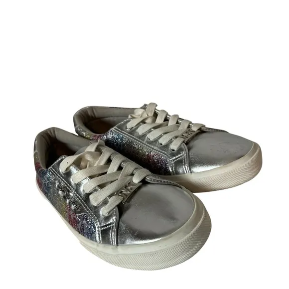Michael Kors Youth Girls Silver Glitter Lace Up Sneakers Shoes Size 5
