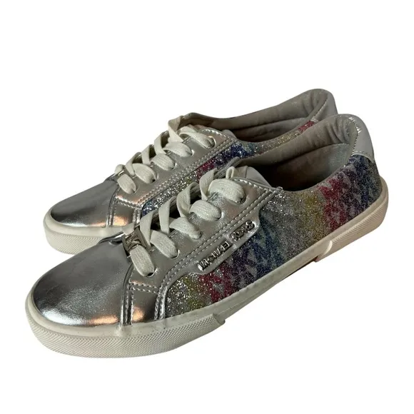 Michael Kors Youth Girls Silver Glitter Lace Up Sneakers Shoes Size 5