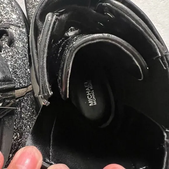 Michael Kors Stark Chunky Glitter Black and Silver Booties Moto 7 Women