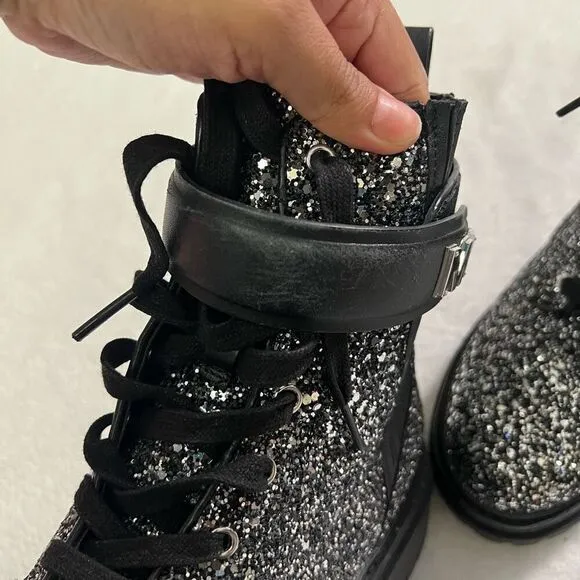 Michael Kors Stark Chunky Glitter Black and Silver Booties Moto 7 Women