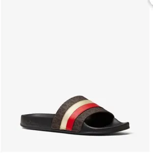 MICHAEL MICHAEL KORS Brandy Metallic Striped Logo Slide Sandal
