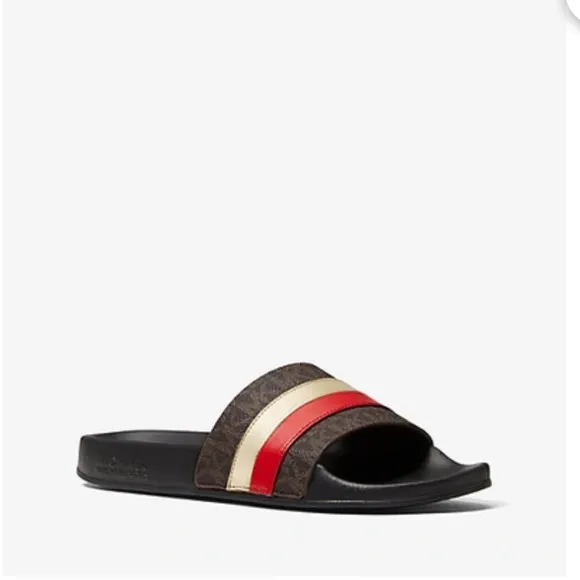 MICHAEL MICHAEL KORS Brandy Metallic Striped Logo Slide Sandal