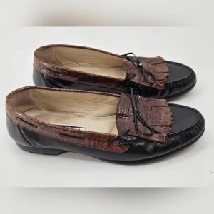 Michele Olivieri sz 10.5 D BLACK &amp; BROWN Alligator Kiltie Loafers Shoes *READ*