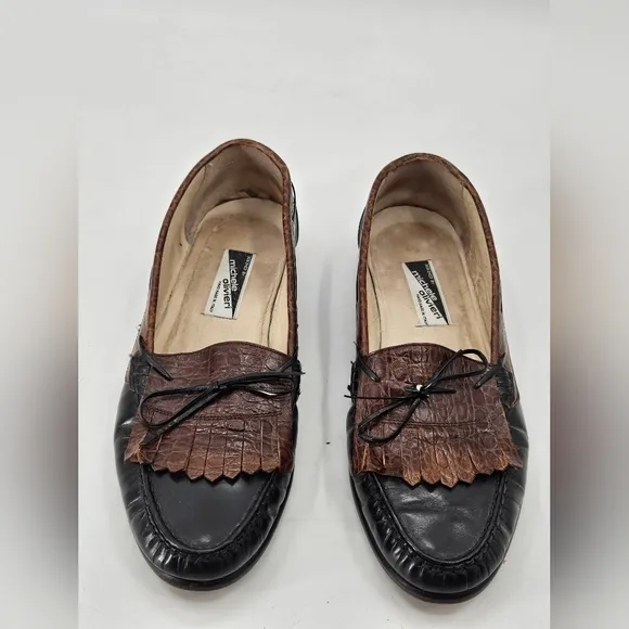 Michele Olivieri sz 10.5 D BLACK &amp; BROWN Alligator Kiltie Loafers Shoes *READ*