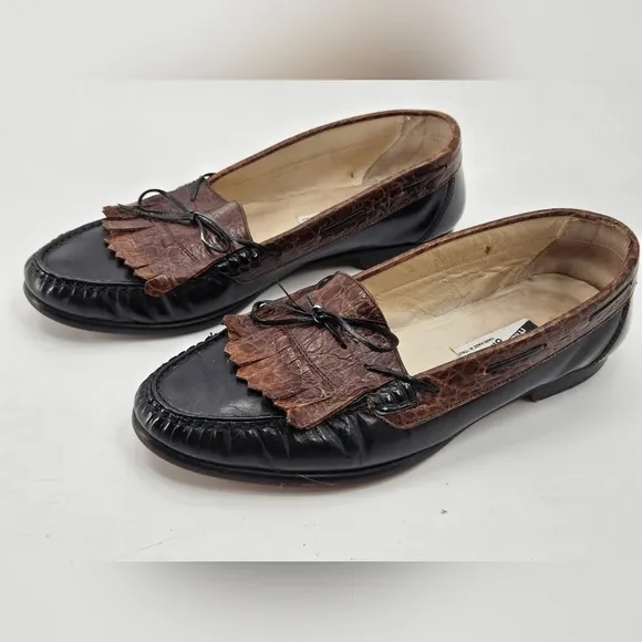 Michele Olivieri sz 10.5 D BLACK &amp; BROWN Alligator Kiltie Loafers Shoes *READ*