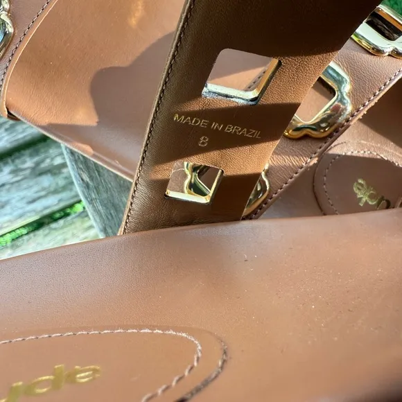 Milan Slide In Caramel Leather Larroudé Size 8 NWOB