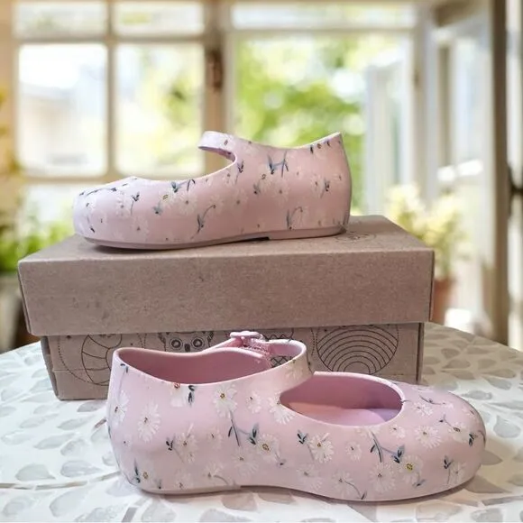 MINI MELISSA DORA Mary Jane Ballerina BABY PINK WHITE SHOES Toddler Size 8 EU 22