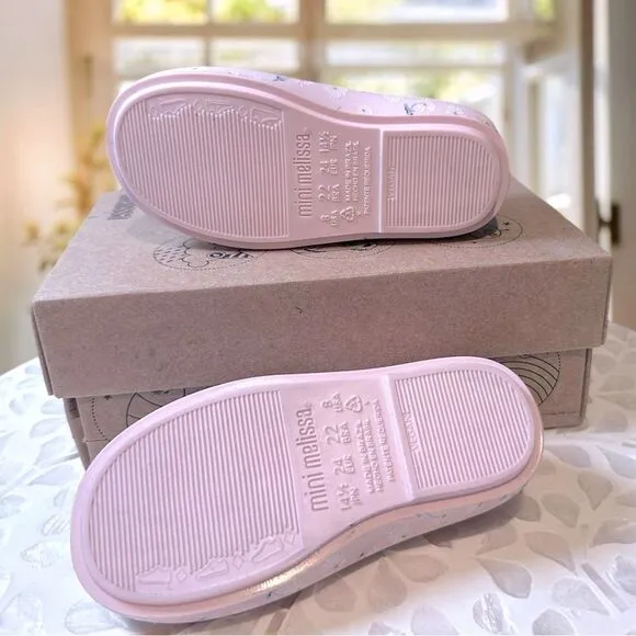 MINI MELISSA DORA Mary Jane Ballerina BABY PINK WHITE SHOES Toddler Size 8 EU 22