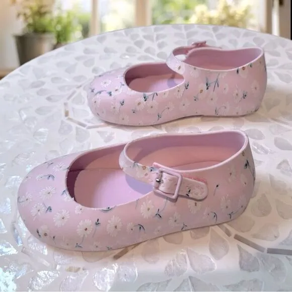 MINI MELISSA DORA Mary Jane Ballerina BABY PINK WHITE SHOES Toddler Size 8 EU 22