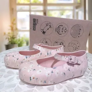 MINI MELISSA DORA Mary Jane Ballerina BABY PINK WHITE SHOES Toddler Size 8 EU 22