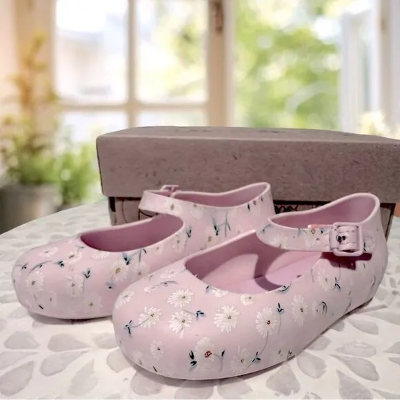 MINI MELISSA DORA Mary Jane Ballerina BABY PINK WHITE SHOES Toddler Size 8 EU 22