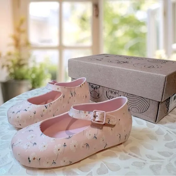 MINI MELISSA DORA Mary Jane Ballerina BABY PINK WHITE SHOES Toddler Size 8 EU 22