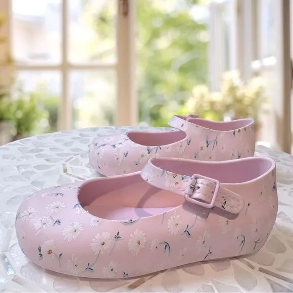 MINI MELISSA DORA Mary Jane Ballerina BABY PINK WHITE SHOES Toddler Size 8 EU 22