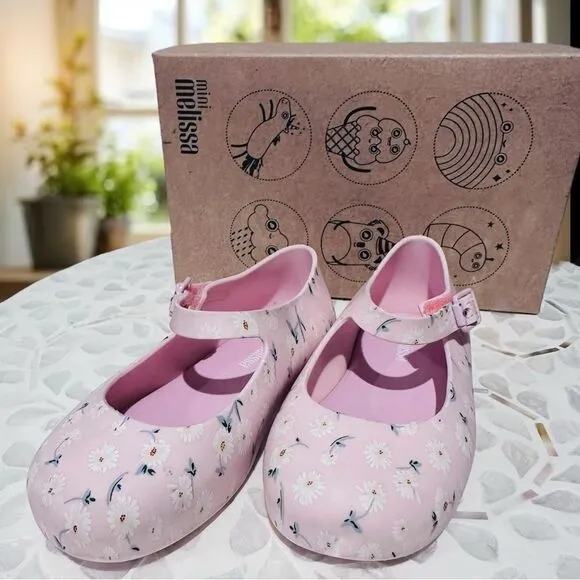 MINI MELISSA DORA Mary Jane Ballerina BABY PINK WHITE SHOES Toddler Size 8 EU 22