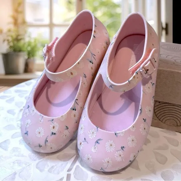 MINI MELISSA DORA Mary Jane Ballerina BABY PINK WHITE SHOES Toddler Size 8 EU 22
