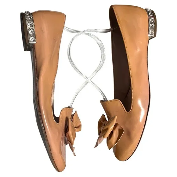 MIU MUI Patent Leather Bow Accents Ballet Flats