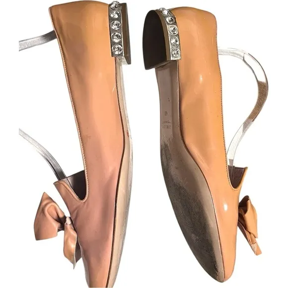 MIU MUI Patent Leather Bow Accents Ballet Flats