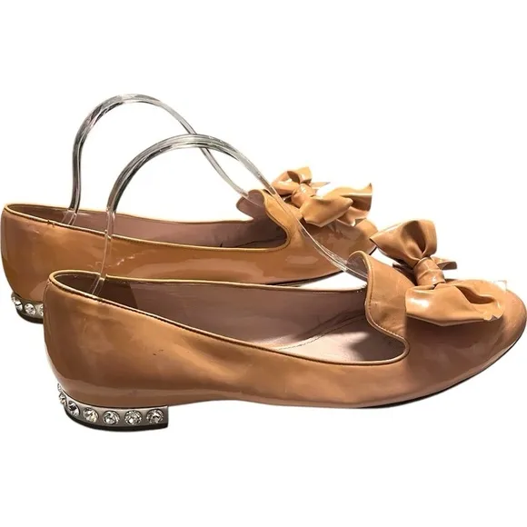 MIU MUI Patent Leather Bow Accents Ballet Flats