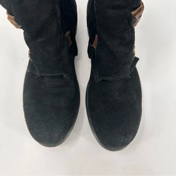 Miz Mooz Moto Boots Suede Buckles Black Brown Womens EU 38