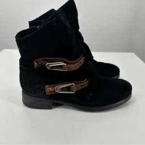 Miz Mooz Moto Boots Suede Buckles Black Brown Womens EU 38